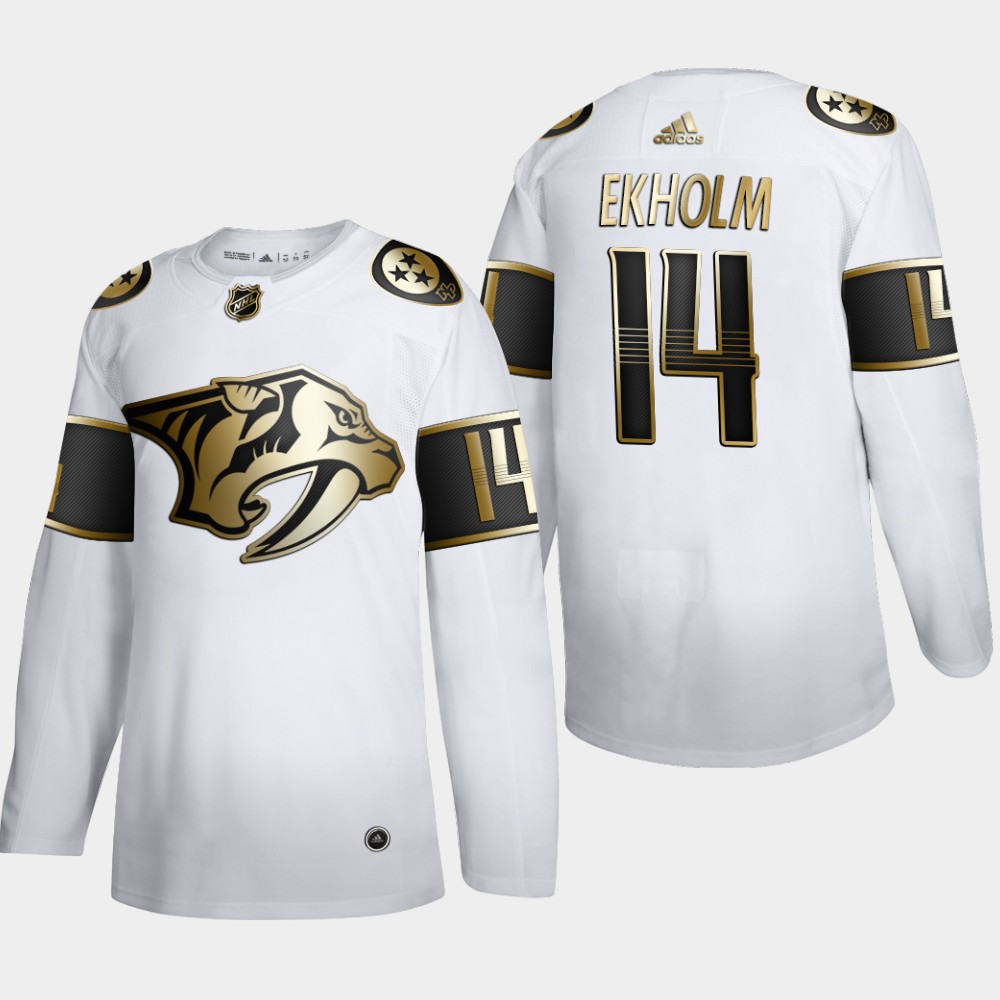 Nashville Predators #14 Mattias Ekholm Men Adidas White Golden Edition Limited Stitched NHL Jersey->nashville predators->NHL Jersey